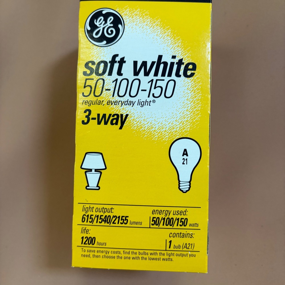 GE Soft White 3-Way Incandescent Light Bulb A21 50-100-150 Watt 120V 41280